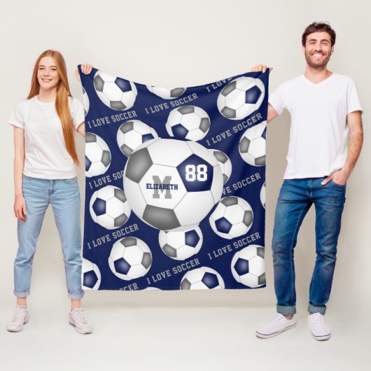 Mädchen Ich Liebe Fußball Text blau grau schwarz Fleecedecke (Beispiel)