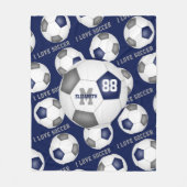 Mädchen Ich Liebe Fußball Text blau grau schwarz Fleecedecke (Vorderseite)