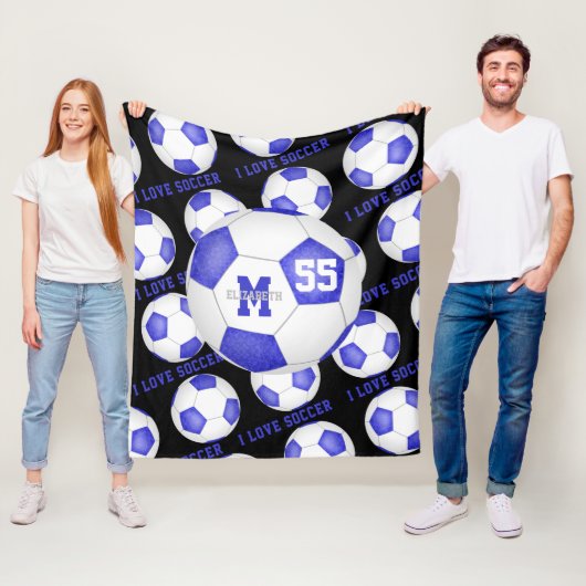 Mädchen Ich Liebe Fußball Text blau schwarz Fleecedecke (Beispiel)