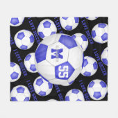 Mädchen Ich Liebe Fußball Text blau schwarz Fleecedecke (Vorderseite (Horizontal))