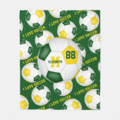Mädchen Ich Liebe Fußball Text grün Gold Fleecedecke (Vorderseite)