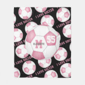 Mädchen Ich Liebe Fußball-Text rosa Schwarz Fleecedecke (Vorderseite)