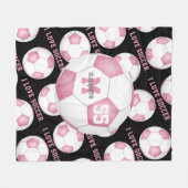Mädchen Ich Liebe Fußball-Text rosa Schwarz Fleecedecke (Vorderseite (Horizontal))