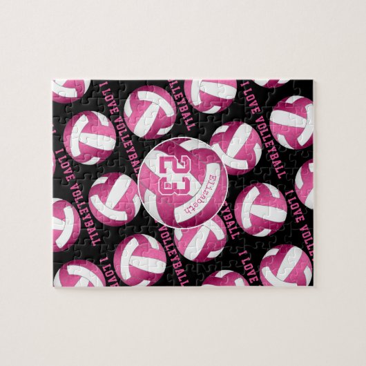 Mädchen Ich Liebe Volleyball hellrosa personalisie Puzzle (Horizontal)