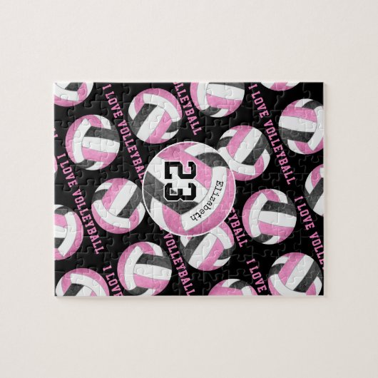 Mädchen Ich Liebe Volleyball rosa schwarz personal Puzzle (Horizontal)
