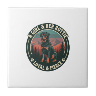 Mädchen Ihr Rottie Treuer Wilder Rottweiler Hund M Fliese