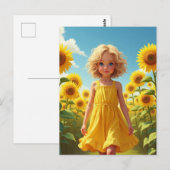 Mädchen im Bereich der Sonnenblumen-Kunst Postkarte (Vorne/Hinten)