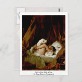 Mädchen im Bett mit einem Hund von Jean-Honore Fra Postkarte (Vorne/Hinten)