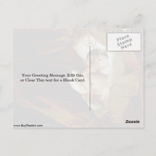 Mädchen im Bett mit einem Hund von Jean-Honore Fra Postkarte (Rückseite)