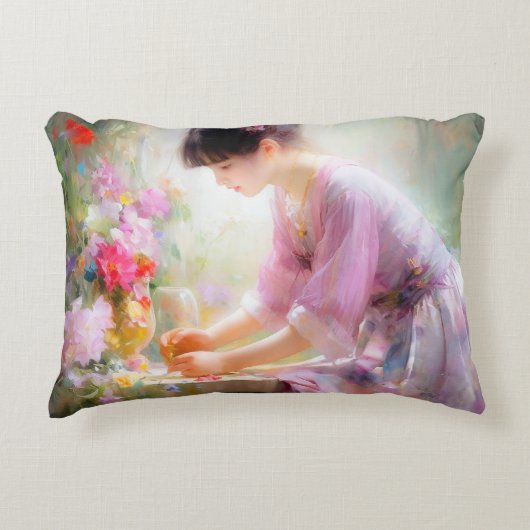 Mädchen im Blumengarten Dekokissen (Vorderseite)