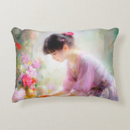 Mädchen im Blumengarten Dekokissen
