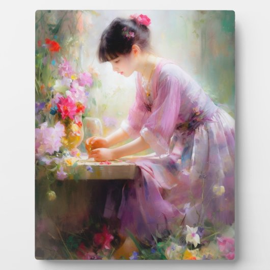 Mädchen im Blumengarten Fotoplatte (Vorderseite)