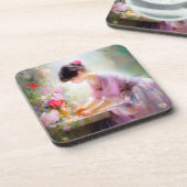 Mädchen im Blumengarten Getränkeuntersetzer (Linke Seite)