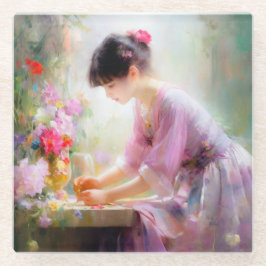 Mädchen im Blumengarten Glasuntersetzer