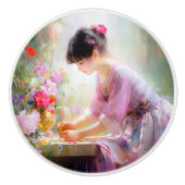 Mädchen im Blumengarten Keramikknauf (Vorderseite)