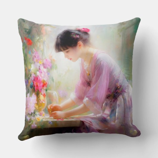 Mädchen im Blumengarten Kissen (Rückseite)
