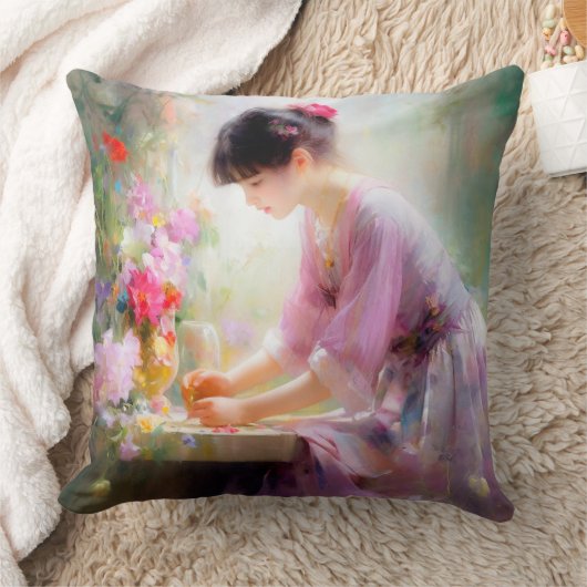 Mädchen im Blumengarten Kissen (Decke)