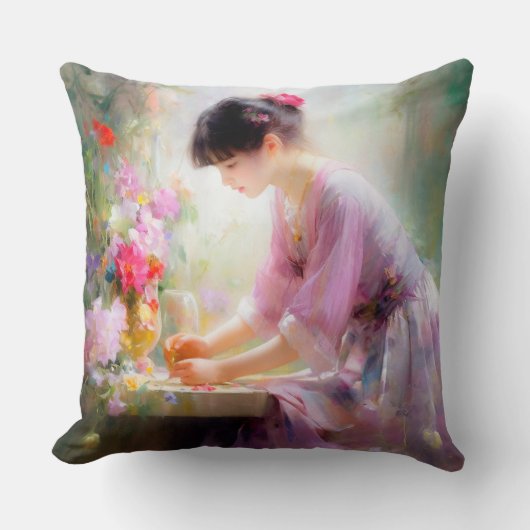 Mädchen im Blumengarten Kissen (Vorderseite)