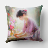 Mädchen im Blumengarten Kissen (Rückseite)