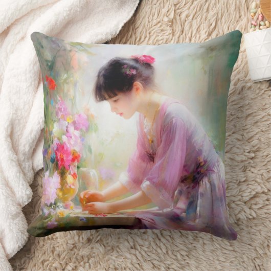 Mädchen im Blumengarten Kissen (Decke)