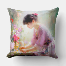 Mädchen im Blumengarten Kissen