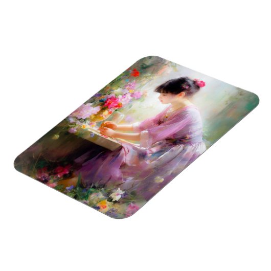 Mädchen im Blumengarten Magnet (Linke Seite)