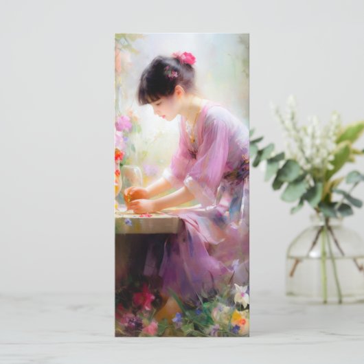 Mädchen im Blumengarten Menükarte (Stehend Vorderseite)