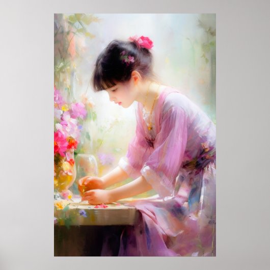 Mädchen im Blumengarten Poster (Vorne)