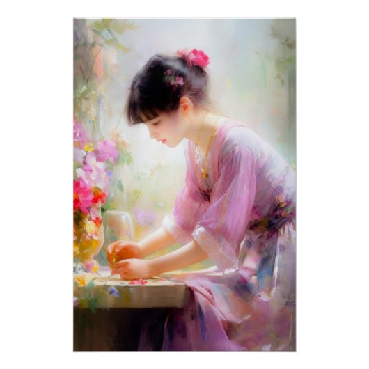 Mädchen im Blumengarten Poster (Vorderseite)