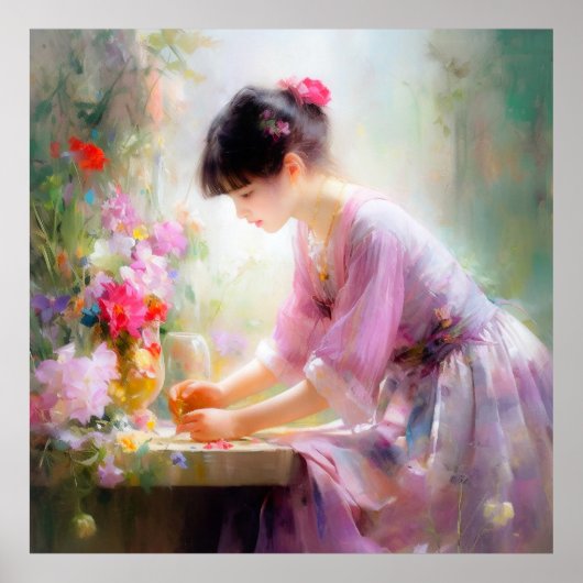 Mädchen im Blumengarten Poster (Vorne)