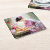 Mädchen im Blumengarten Rechteckiger Pappuntersetzer (angewinkelt)