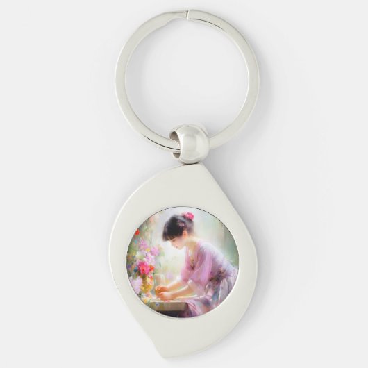 Mädchen im Blumengarten Schlüsselanhänger (Vorderseite)