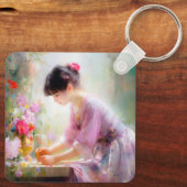 Mädchen im Blumengarten Schlüsselanhänger (Rückseite)