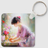 Mädchen im Blumengarten Schlüsselanhänger (Rückseite)