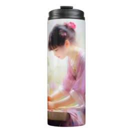 Mädchen im Blumengarten Thermosbecher