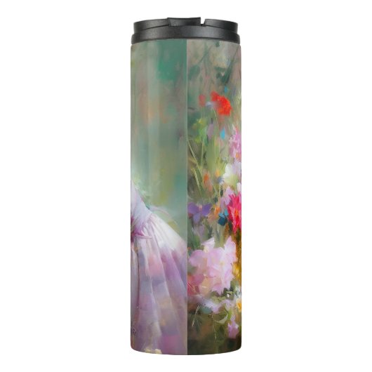 Mädchen im Blumengarten Thermosbecher (Rückseite)