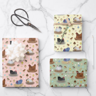 Mädchen im Coop - pfirsichfarben, gelb, sage grü Geschenkpapier Set