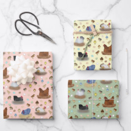 Mädchen im Coop - pfirsichfarben, gelb, sage grün Geschenkpapier Set