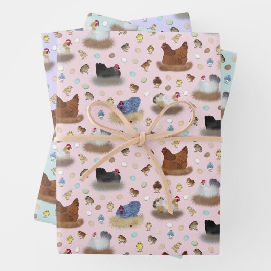 Mädchen im Coop - rosa, lila, minte aqua Geschenkpapier Set (Beispiel)
