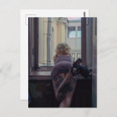 Mädchen im Fenster Postkarte (Vorne/Hinten)