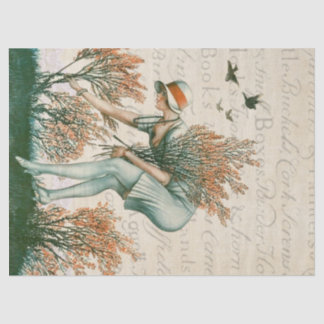 Mädchen im Flapper-Stil beim Blumenpflücken. Seidenpapier