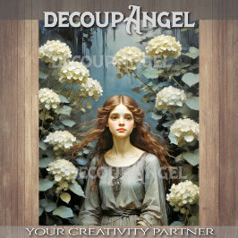 Mädchen im Garten der Hydrangeas - Decoupage - Seidenpapier