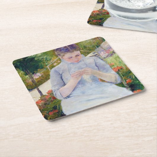 Mädchen im Garten, Mary Cassatt Rechteckiger Pappuntersetzer (angewinkelt)