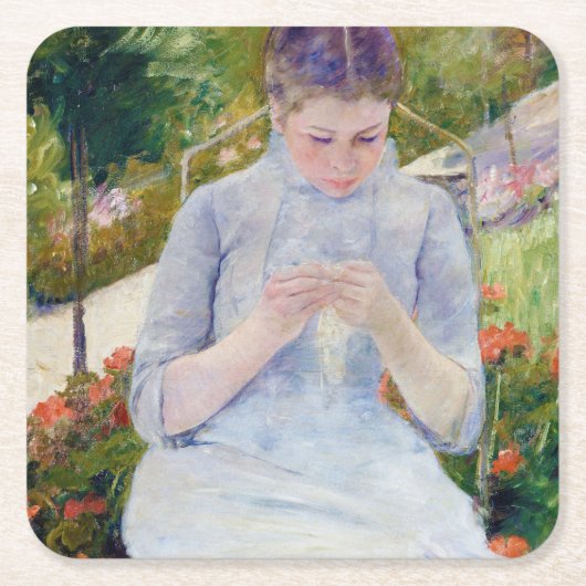 Mädchen im Garten, Mary Cassatt Rechteckiger Pappuntersetzer (Vorderseite)