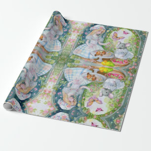 Mädchen im Garten mit Freunden Karte Geschenkpapier