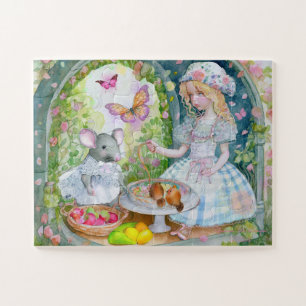 Mädchen im Garten mit Freundesrätsel Puzzle
