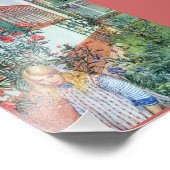 Mädchen im Garten mit roten Blume Fotodruck (Ecke)
