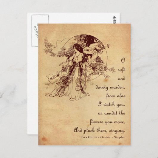 Mädchen im Garten Postkarte (Vorne/Hinten)