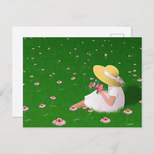 Mädchen im Gras Postkarte (Vorne/Hinten)