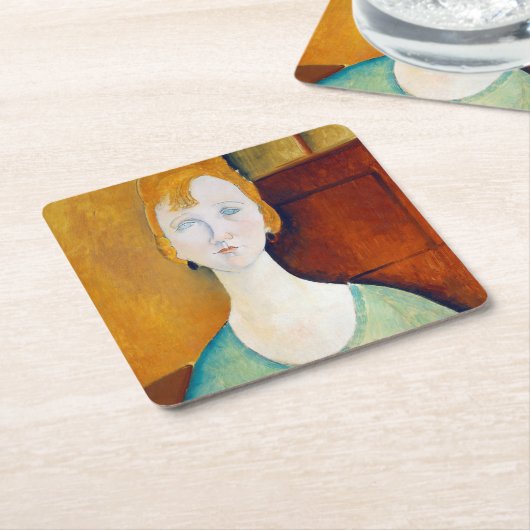 Mädchen im Grünen, Modigliani Rechteckiger Pappuntersetzer (angewinkelt)